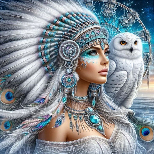 Girl And Owl - 11CT Stamped Cross Stitch 45*45CM