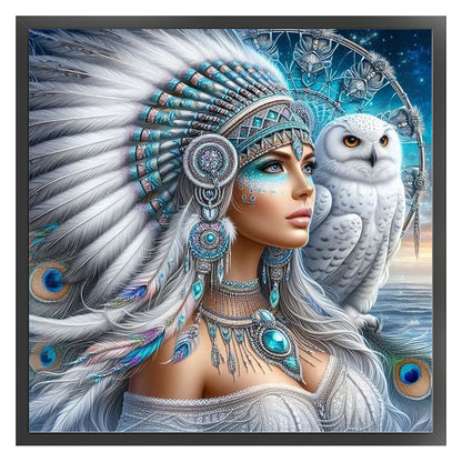 Girl And Owl - 11CT Stamped Cross Stitch 45*45CM