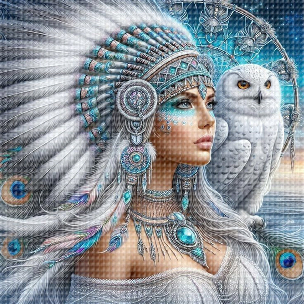 Girl And Owl - 11CT Stamped Cross Stitch 45*45CM