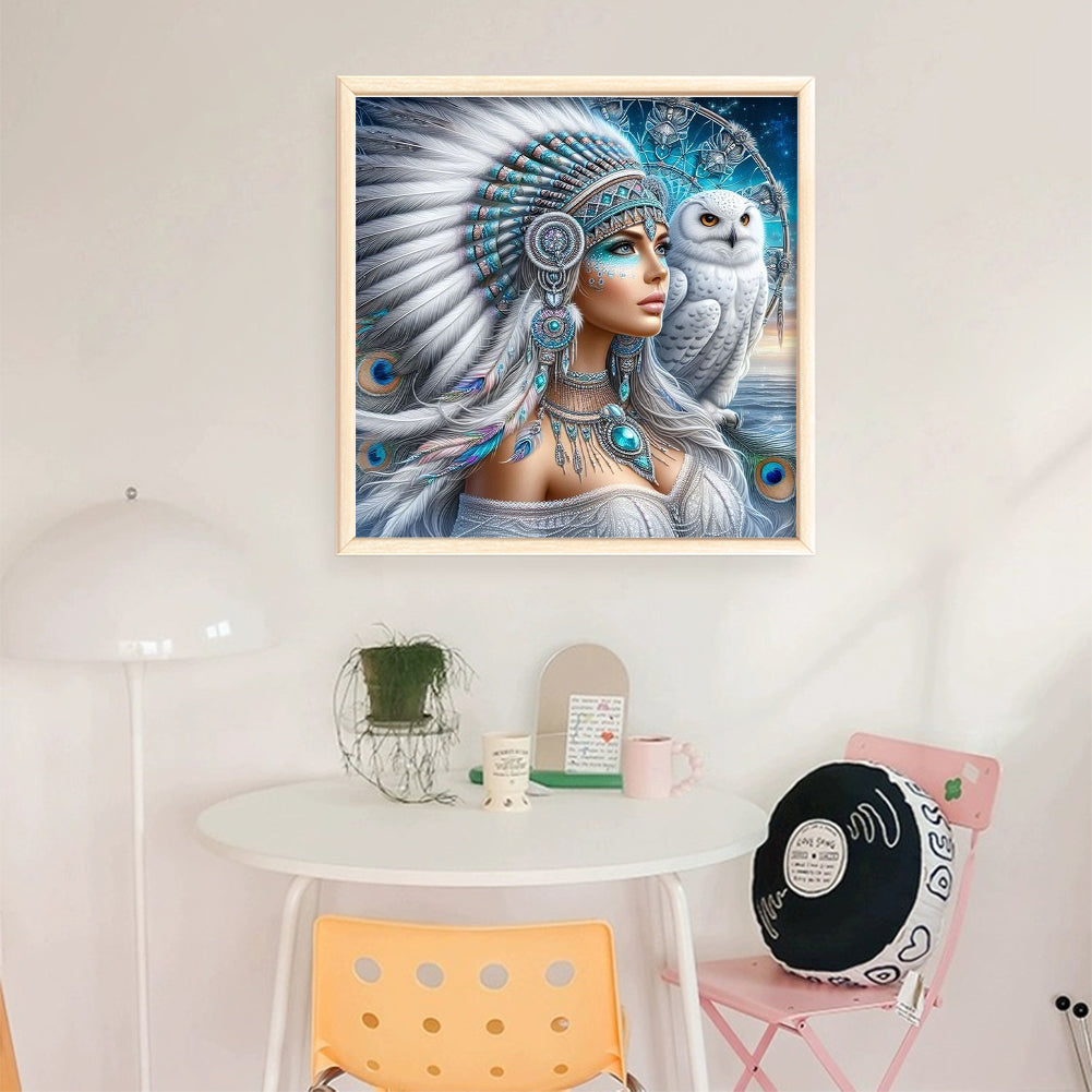 Girl And Owl - 11CT Stamped Cross Stitch 45*45CM