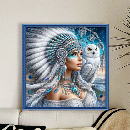 Girl And Owl - 11CT Stamped Cross Stitch 45*45CM