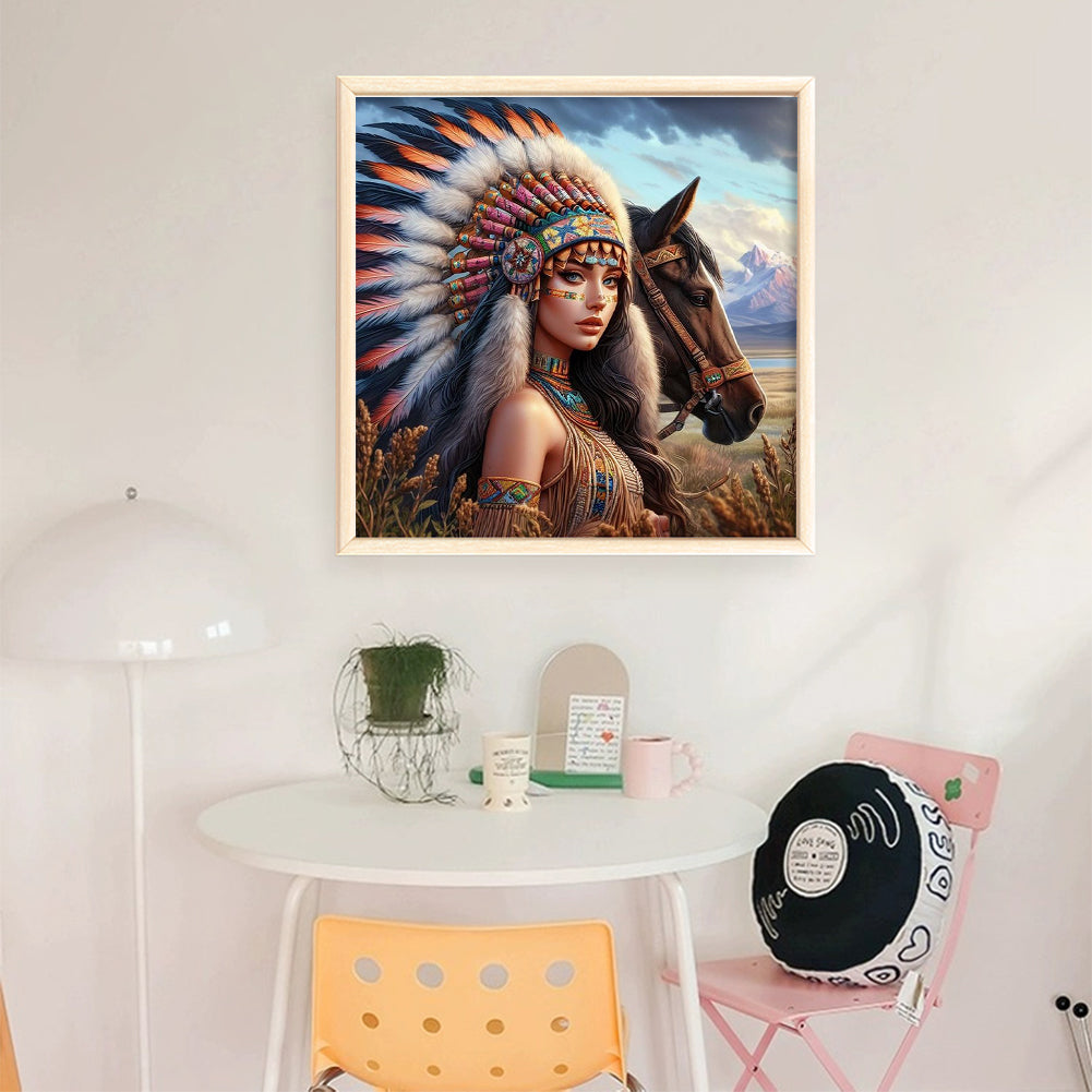 Girl And Horse - 11CT Stamped Cross Stitch 45*45CM