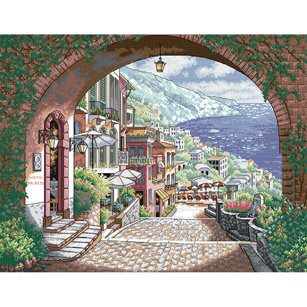 Seaside City 2 - 14CT Stamped Cross Stitch 57*47CM(Joy Sunday)