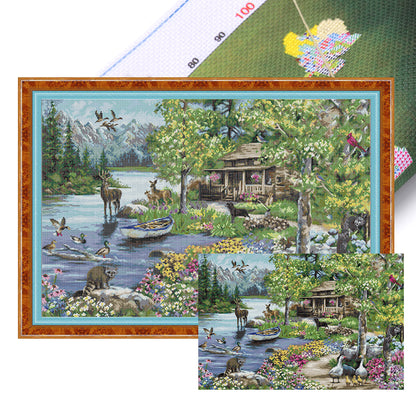 Lakeside Cottage - 14CT Stamped Cross Stitch 73*52CM(Joy Sunday)