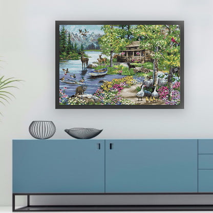 Lakeside Cottage - 14CT Stamped Cross Stitch 73*52CM(Joy Sunday)