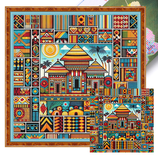 Colorful Pattern Cottage - 11CT Stamped Cross Stitch 50*50CM