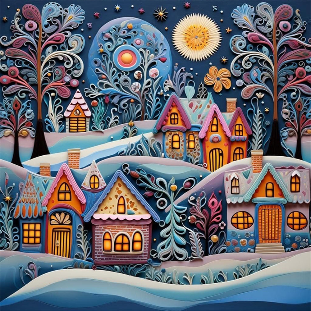 Quilling Painting Cottage - 11CT Stamped Cross Stitch 50*50CM