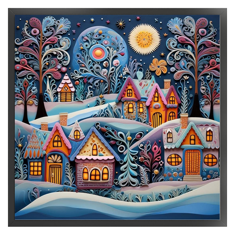 Quilling Painting Cottage - 11CT Stamped Cross Stitch 50*50CM