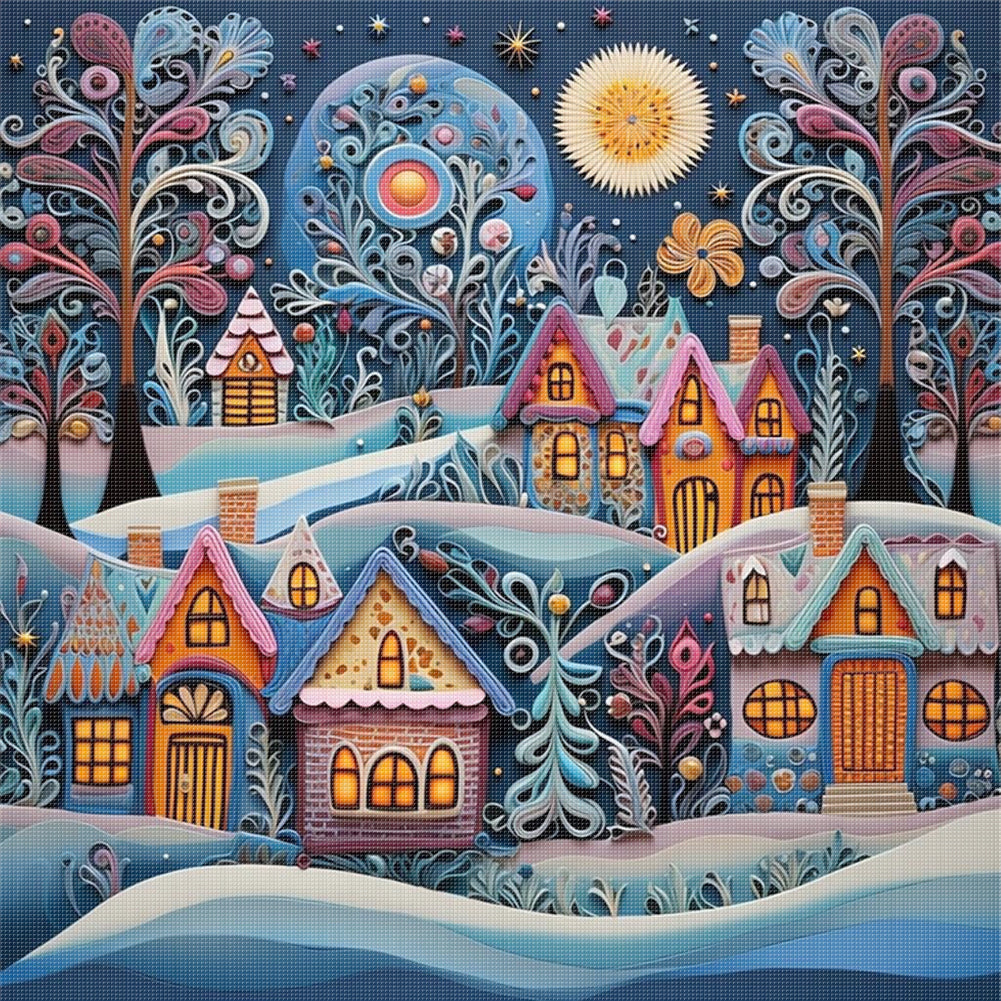 Quilling Painting Cottage - 11CT Stamped Cross Stitch 50*50CM