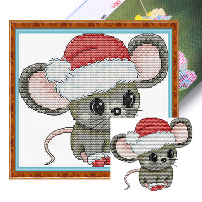 Little Mouse With Santa Hat - 11CT Stamped Cross Stitch 21*18CM(Joy Sunday)