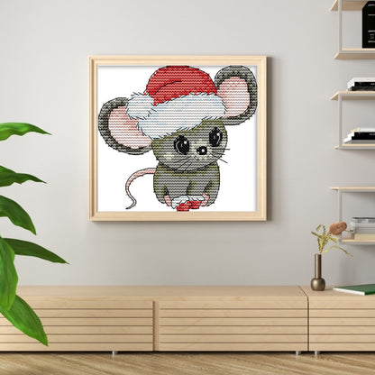 Little Mouse With Santa Hat - 11CT Stamped Cross Stitch 21*18CM(Joy Sunday)