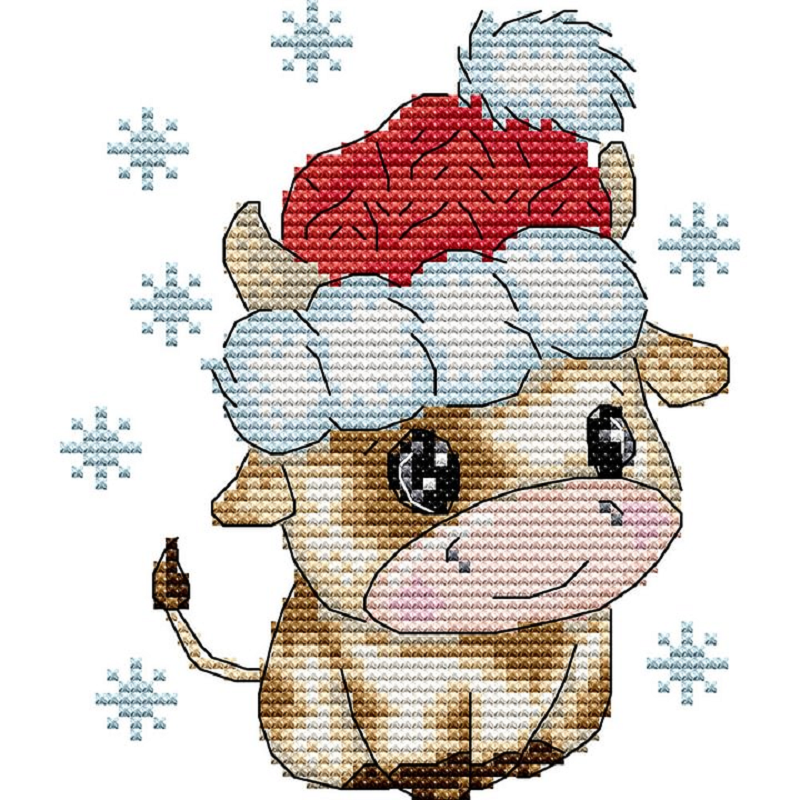 Calf With Santa Hat - 11CT Stamped Cross Stitch 19*21CM(Joy Sunday)