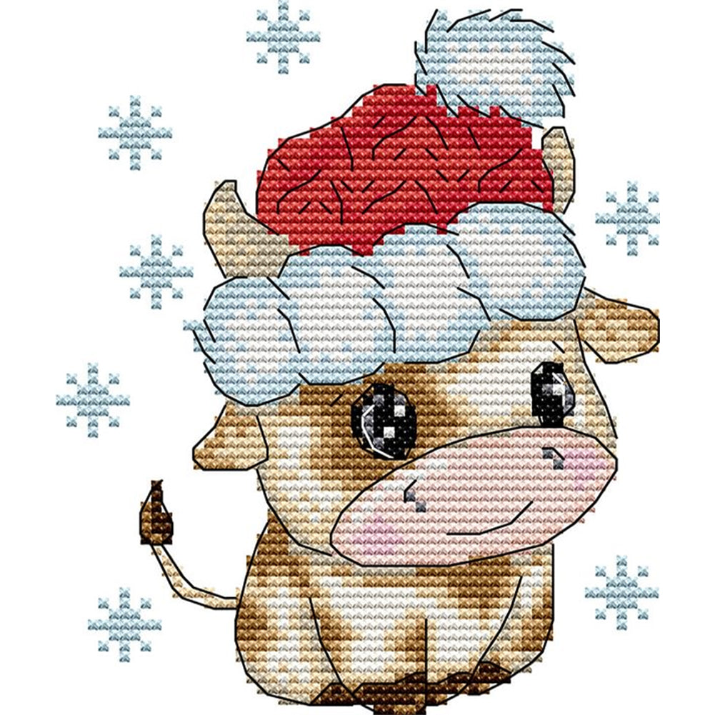 Calf With Santa Hat - 11CT Stamped Cross Stitch 19*21CM(Joy Sunday)
