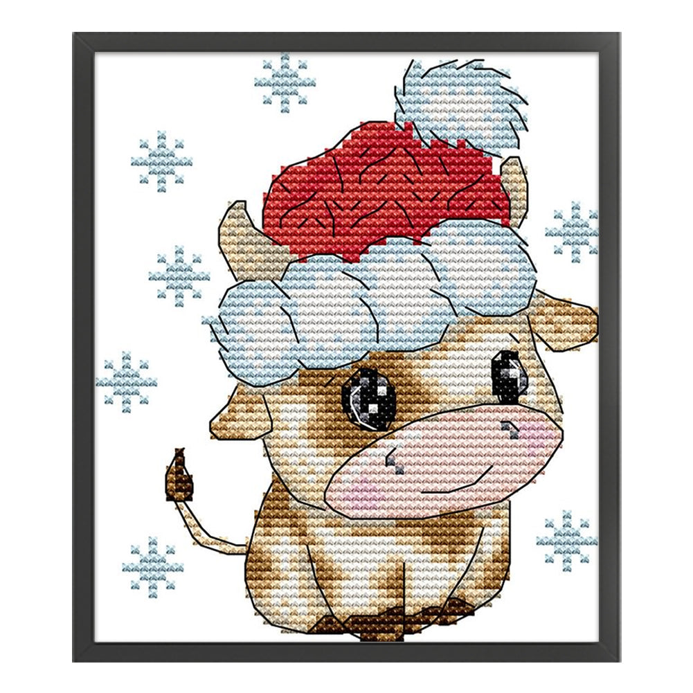 Calf With Santa Hat - 11CT Stamped Cross Stitch 19*21CM(Joy Sunday)