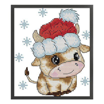 Calf With Santa Hat - 11CT Stamped Cross Stitch 19*21CM(Joy Sunday)
