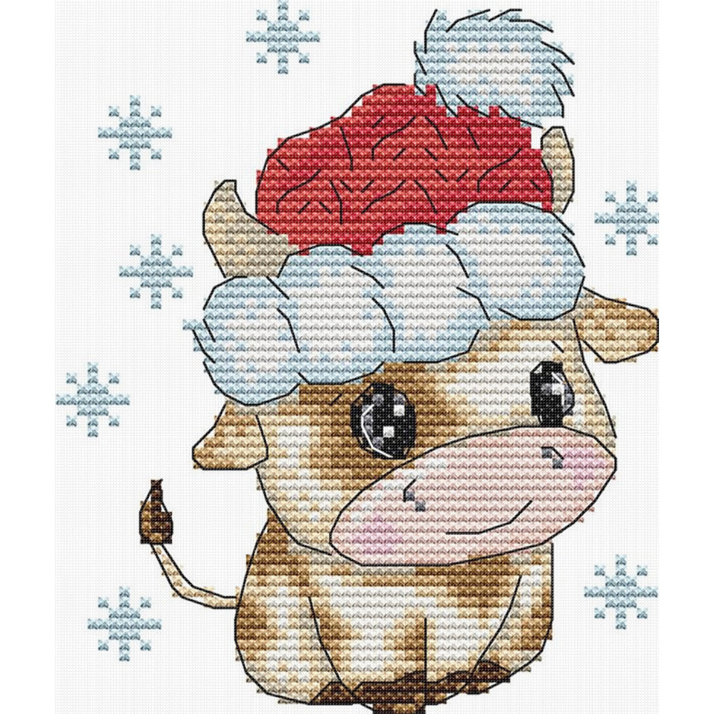 Calf With Santa Hat - 11CT Stamped Cross Stitch 19*21CM(Joy Sunday)