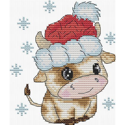 Calf With Santa Hat - 11CT Stamped Cross Stitch 19*21CM(Joy Sunday)