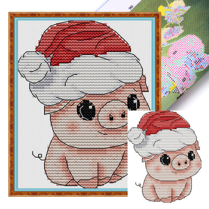 Piggy With Santa Hat - 11CT Stamped Cross Stitch 16*20CM(Joy Sunday)