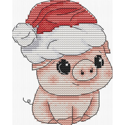 Piggy With Santa Hat - 11CT Stamped Cross Stitch 16*20CM(Joy Sunday)