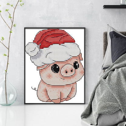 Piggy With Santa Hat - 11CT Stamped Cross Stitch 16*20CM(Joy Sunday)