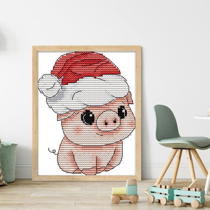 Piggy With Santa Hat - 11CT Stamped Cross Stitch 16*20CM(Joy Sunday)