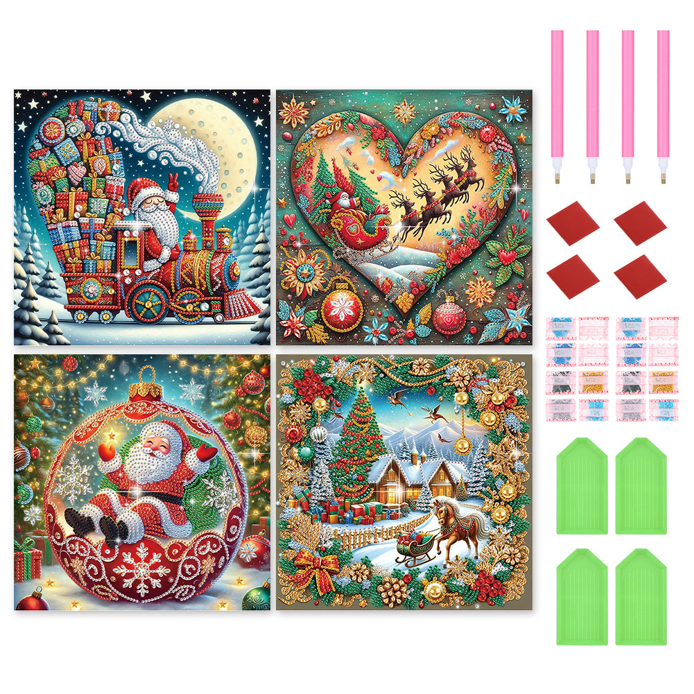 4Pcs Christmas Atmosphere - Special Shaped Drill Diamond Painting 30*30CM