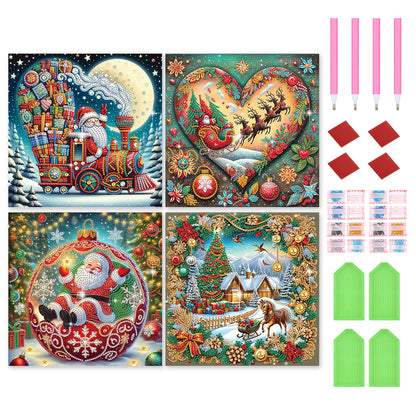 4Pcs Christmas Atmosphere - Special Shaped Drill Diamond Painting 30*30CM