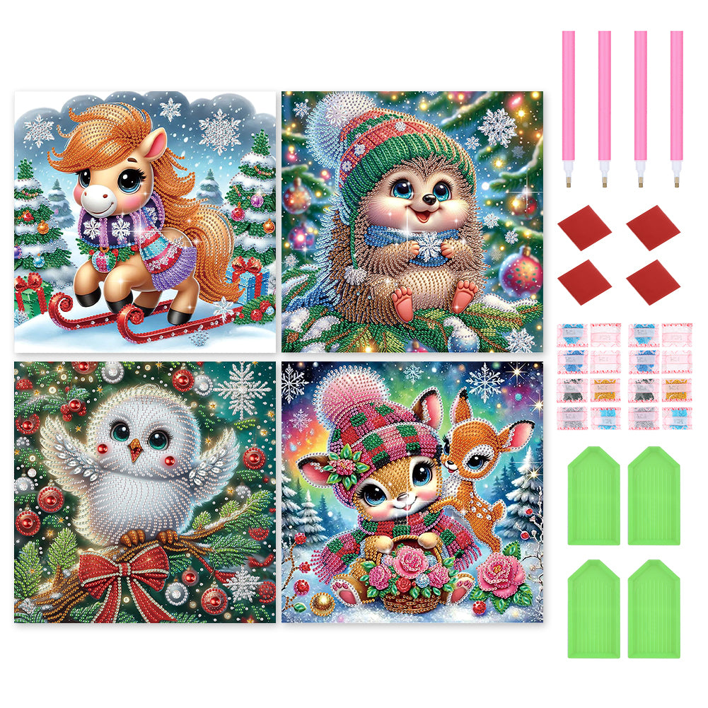 4Pcs Christmas Animals - Special Shaped Drill Diamond Painting 30*30CM
