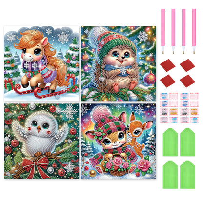 4Pcs Christmas Animals - Special Shaped Drill Diamond Painting 30*30CM