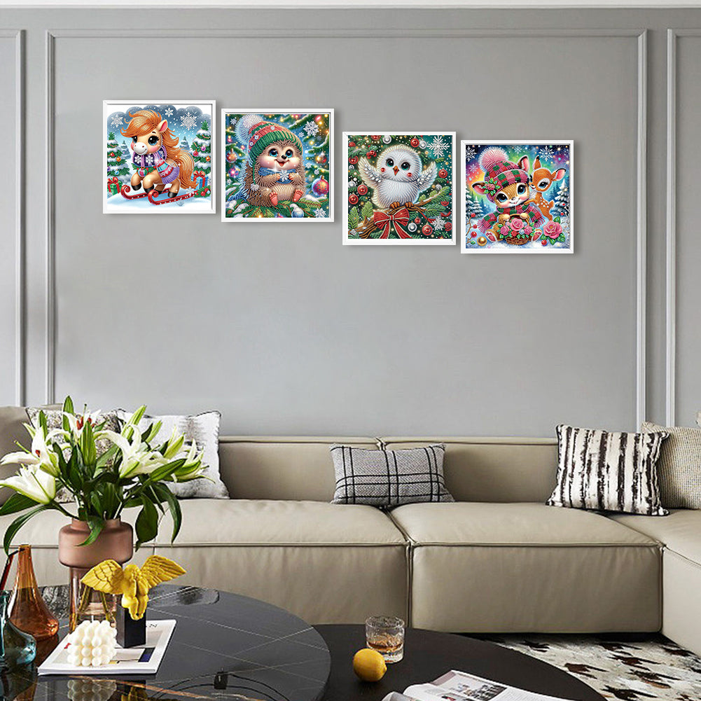 4Pcs Christmas Animals - Special Shaped Drill Diamond Painting 30*30CM