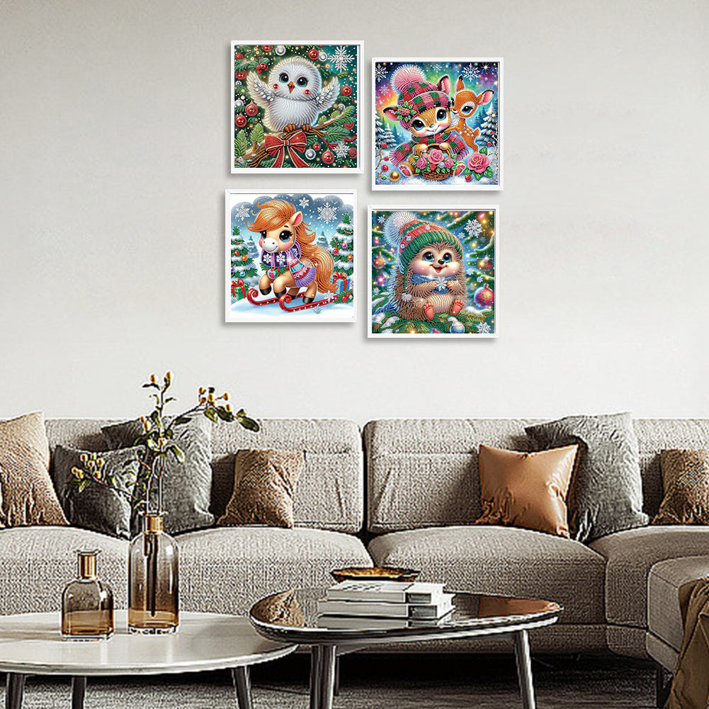4Pcs Christmas Animals - Special Shaped Drill Diamond Painting 30*30CM
