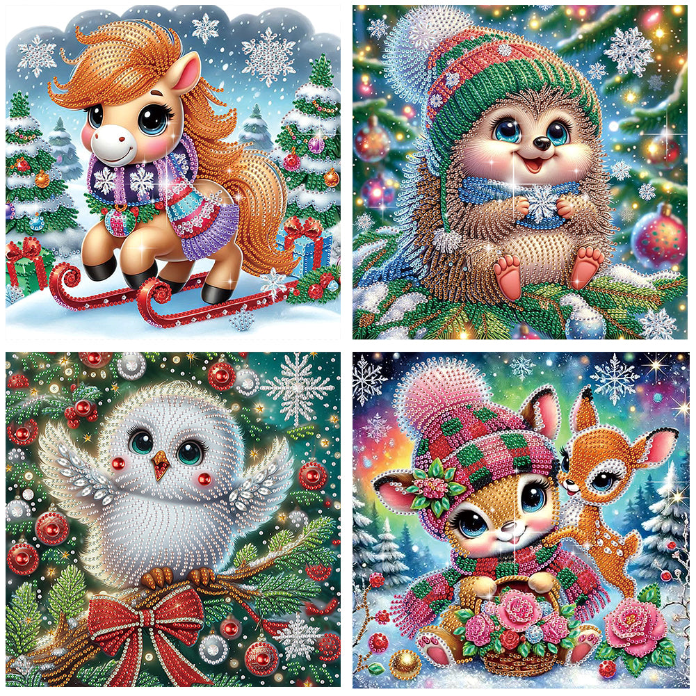 4Pcs Christmas Animals - Special Shaped Drill Diamond Painting 30*30CM