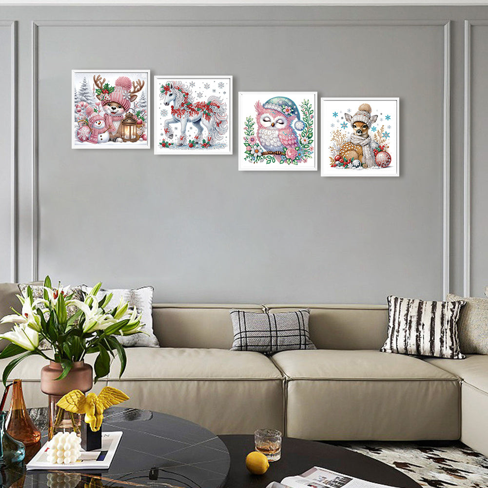 4Pcs Christmas Animals - Special Shaped Drill Diamond Painting 30*30CM