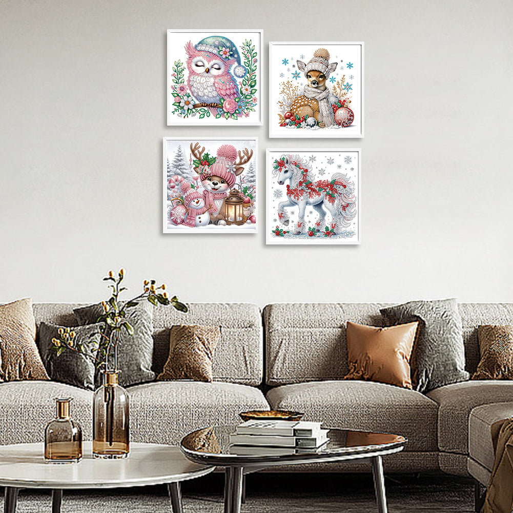 4Pcs Christmas Animals - Special Shaped Drill Diamond Painting 30*30CM