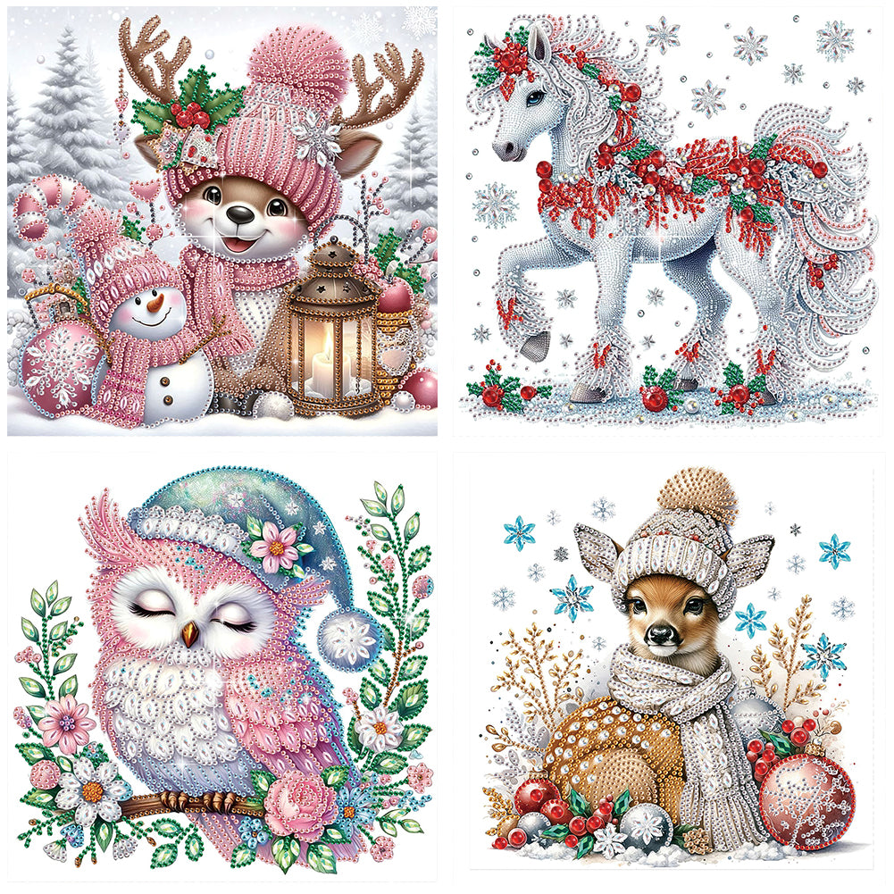 4Pcs Christmas Animals - Special Shaped Drill Diamond Painting 30*30CM