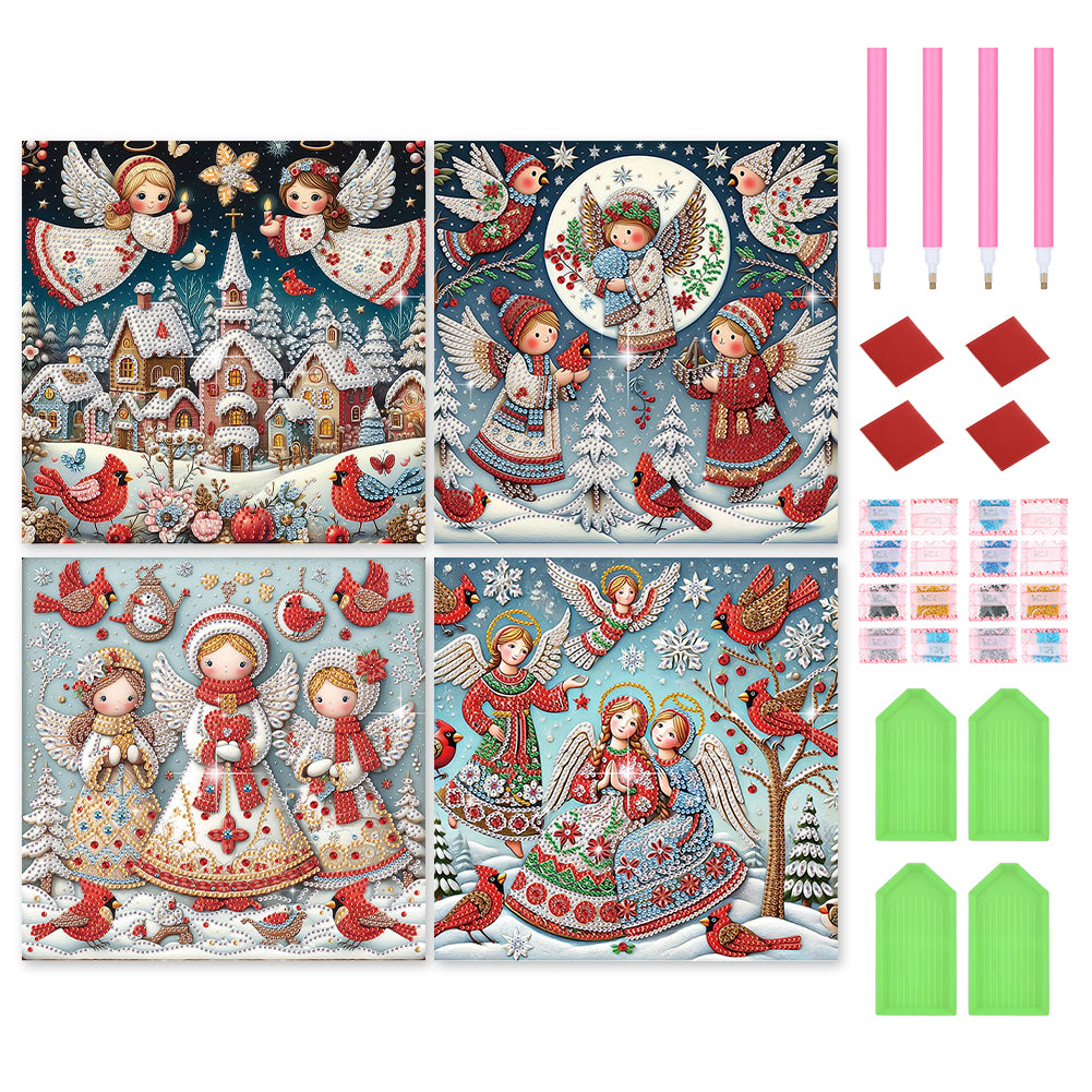 4Pcs Christmas Angel - Special Shaped Drill Diamond Painting 30*30CM
