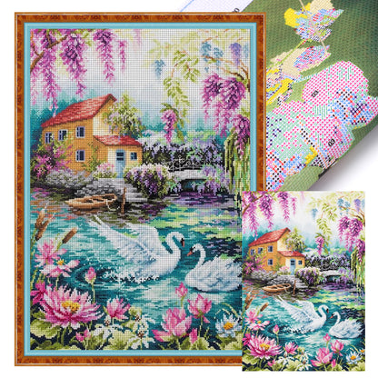 Swan Scene - 11CT Stamped Cross Stitch 40*60CM