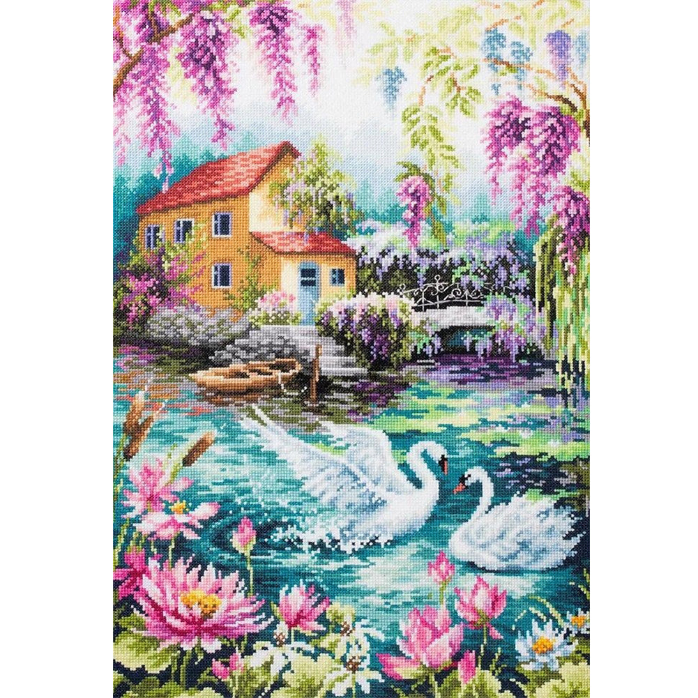 Swan Scene - 11CT Stamped Cross Stitch 40*60CM