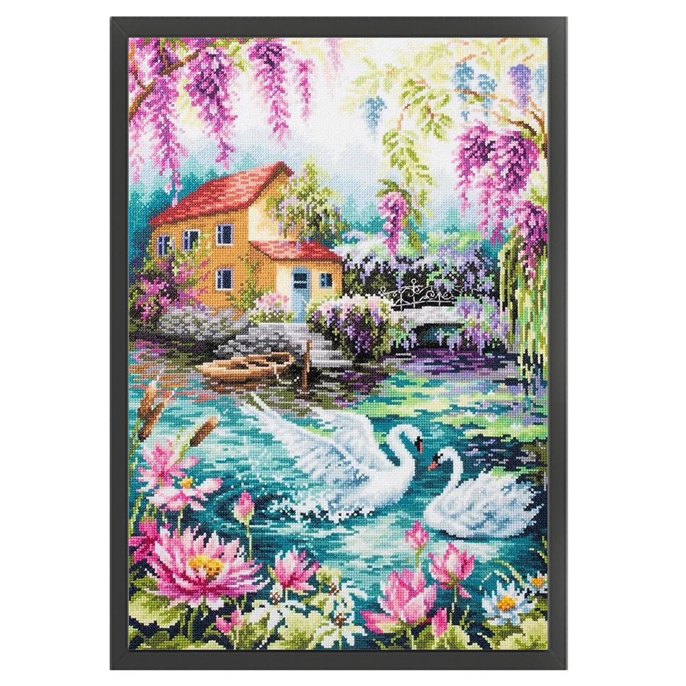 Swan Scene - 11CT Stamped Cross Stitch 40*60CM