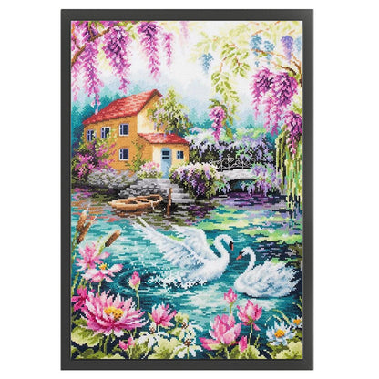 Swan Scene - 11CT Stamped Cross Stitch 40*60CM