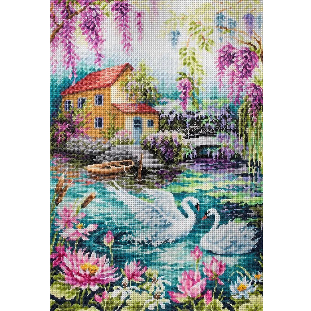 Swan Scene - 11CT Stamped Cross Stitch 40*60CM