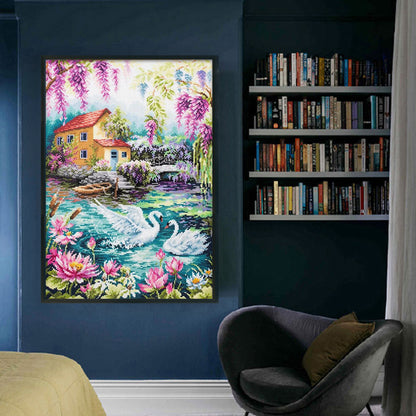 Swan Scene - 11CT Stamped Cross Stitch 40*60CM