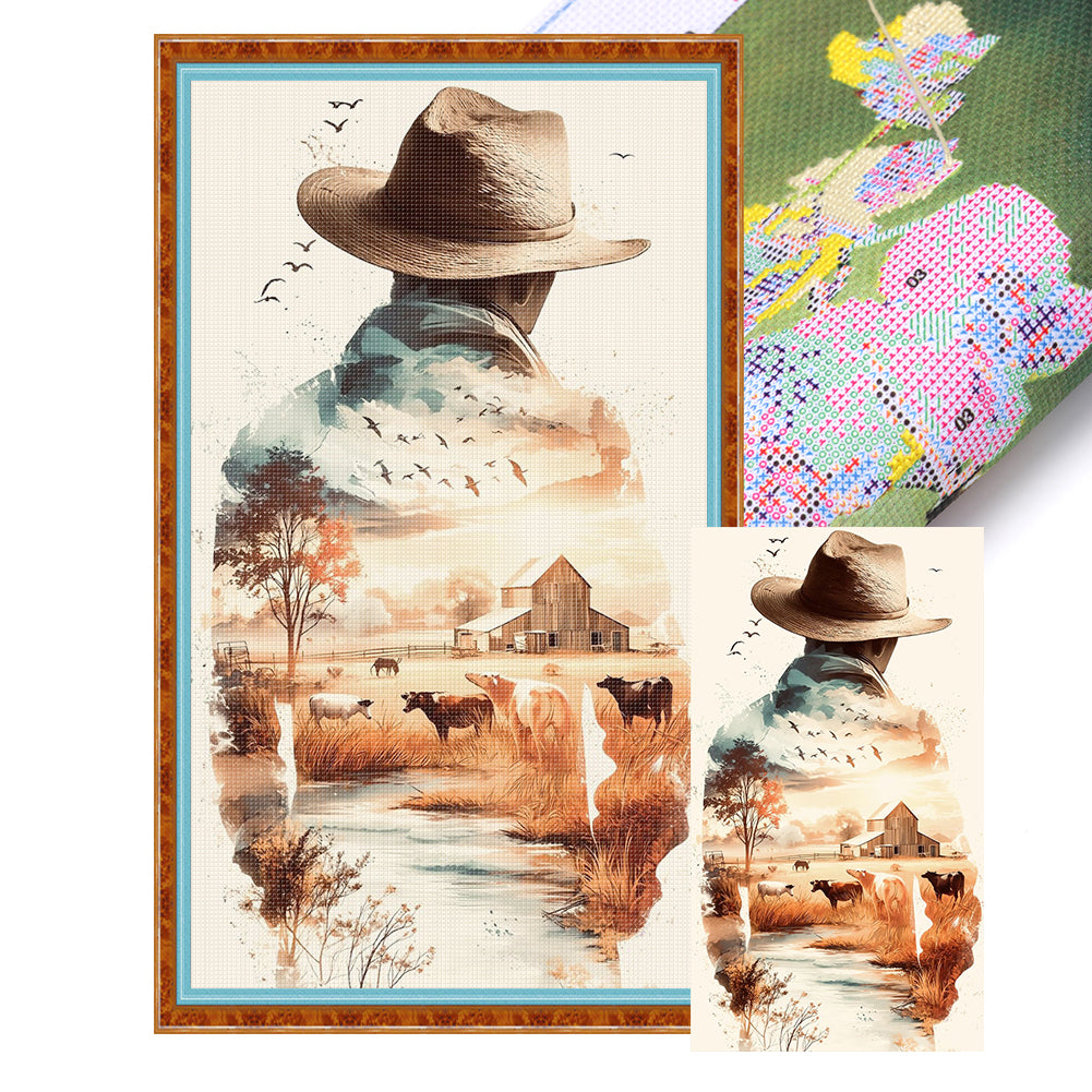 Cowboy Farm Scene - 11CT Stamped Cross Stitch 40*70CM