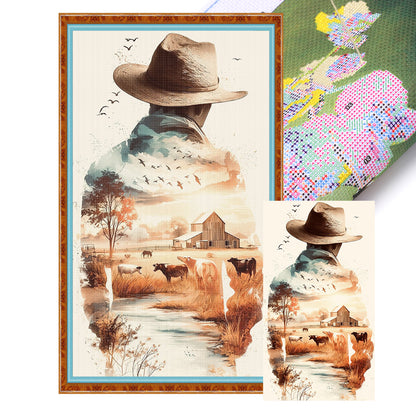 Cowboy Farm Scene - 11CT Stamped Cross Stitch 40*70CM