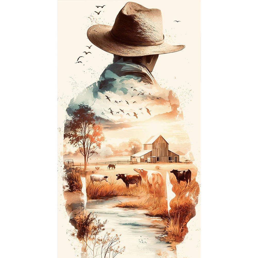 Cowboy Farm Scene - 11CT Stamped Cross Stitch 40*70CM