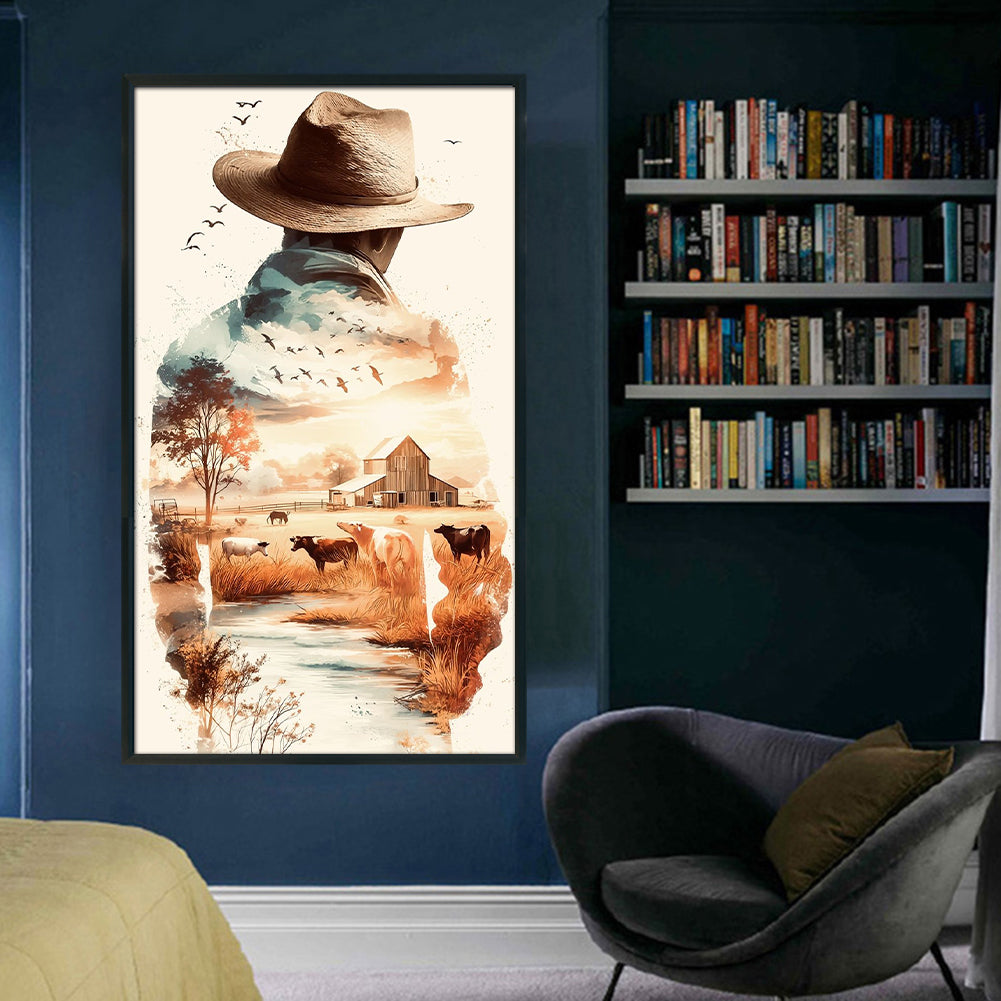 Cowboy Farm Scene - 11CT Stamped Cross Stitch 40*70CM
