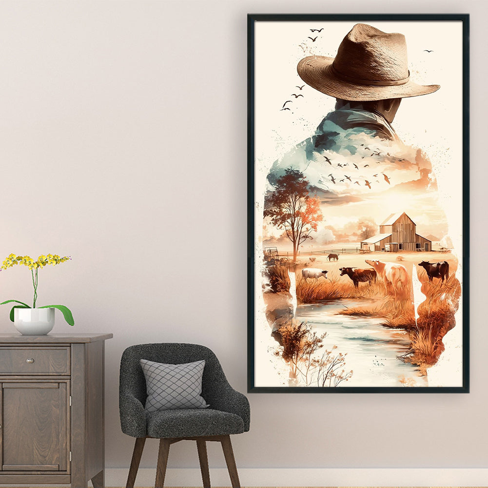 Cowboy Farm Scene - 11CT Stamped Cross Stitch 40*70CM