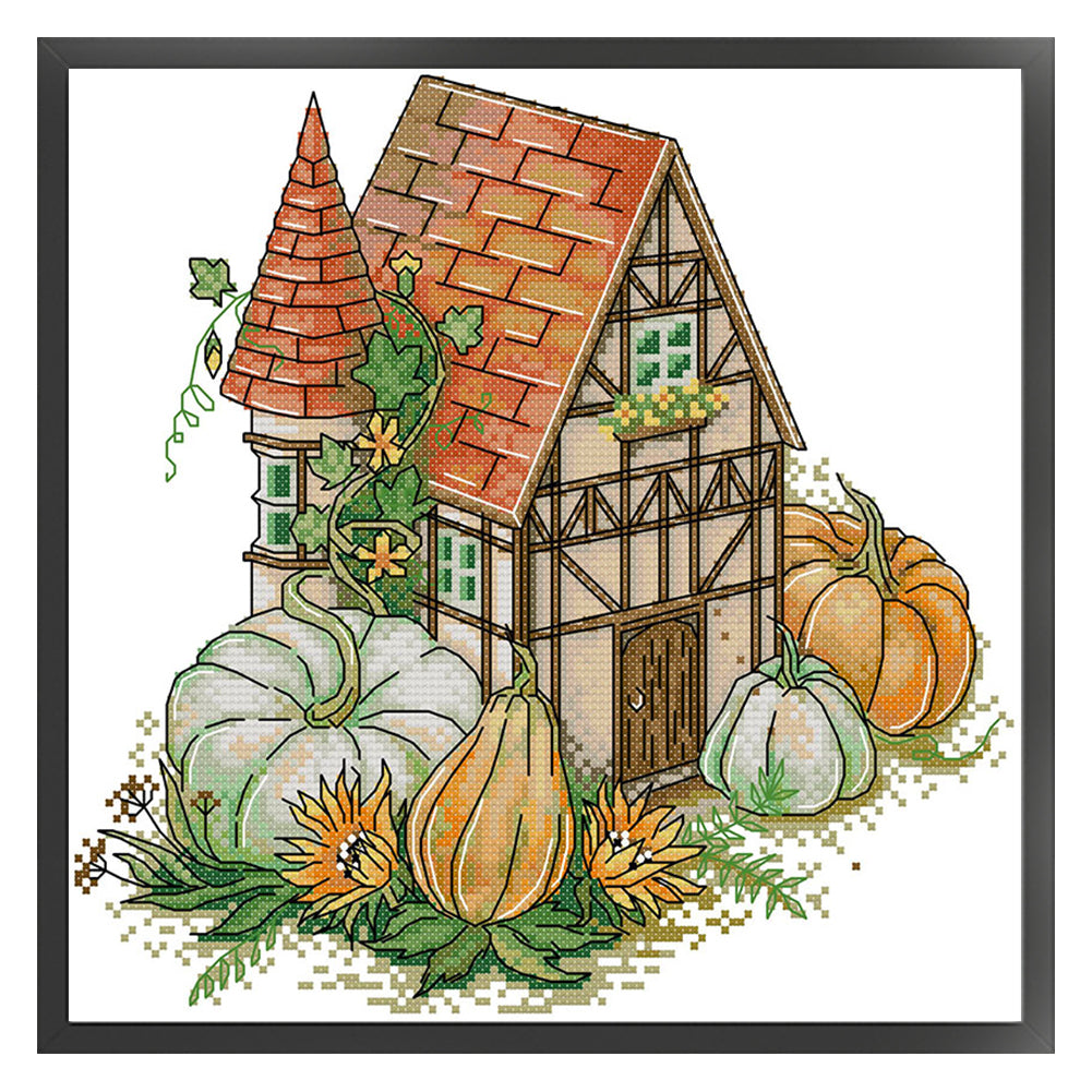 Autumn Cottage - 14CT Stamped Cross Stitch 30*29CM(Joy Sunday)