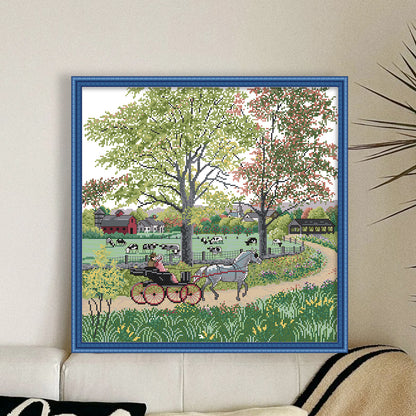 Outing - 14CT Stamped Cross Stitch 45*45CM(Joy Sunday)