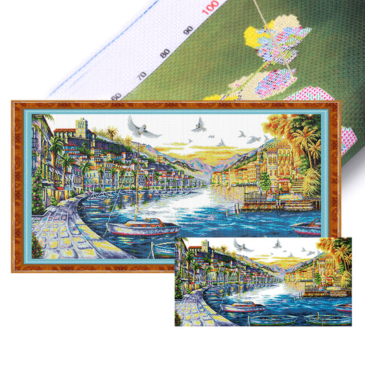 Seaside City - 14CT Stamped Cross Stitch 104*57CM(Joy Sunday)